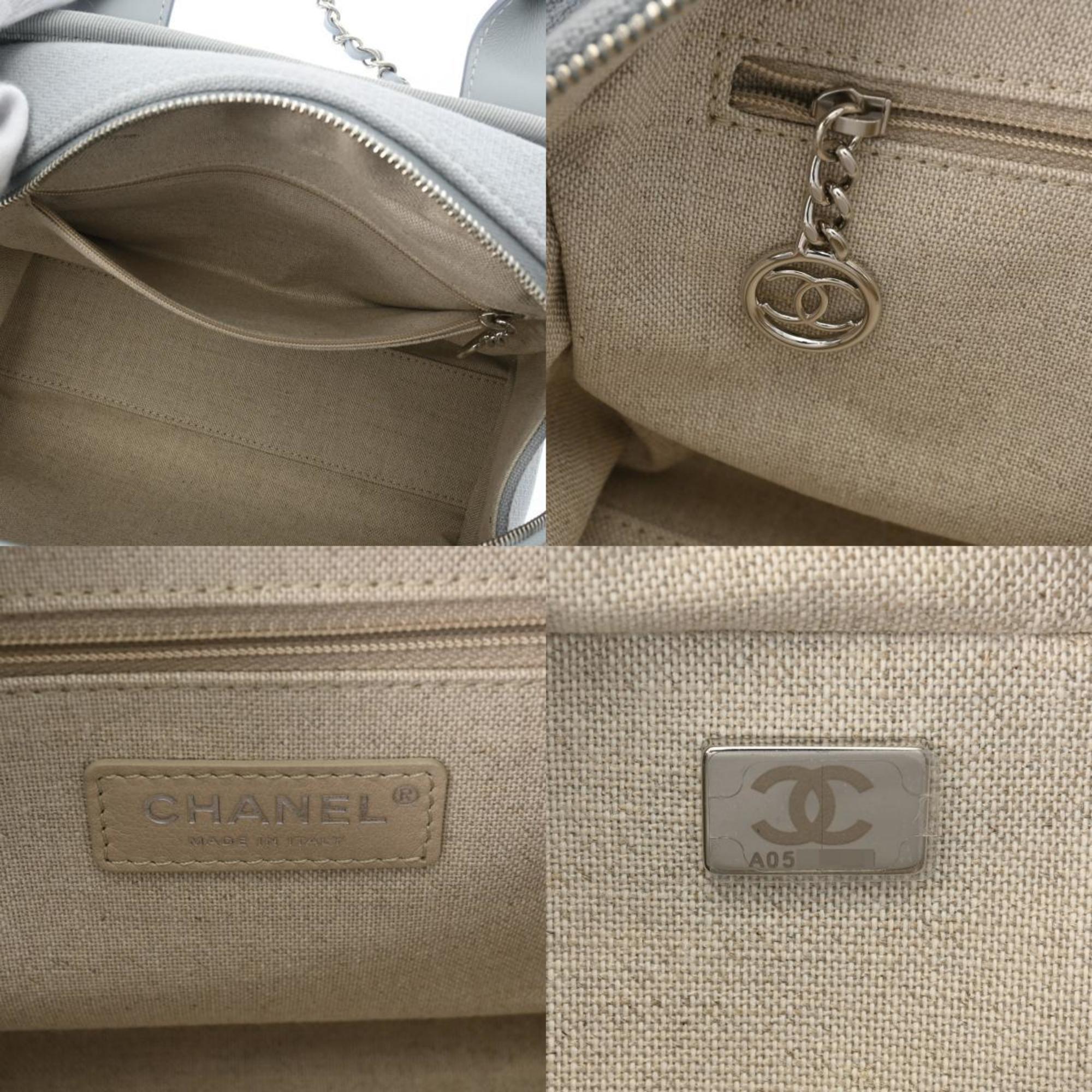 CHANEL Deauville Bowling Bag Blue A92749 Women's Canvas Handbag