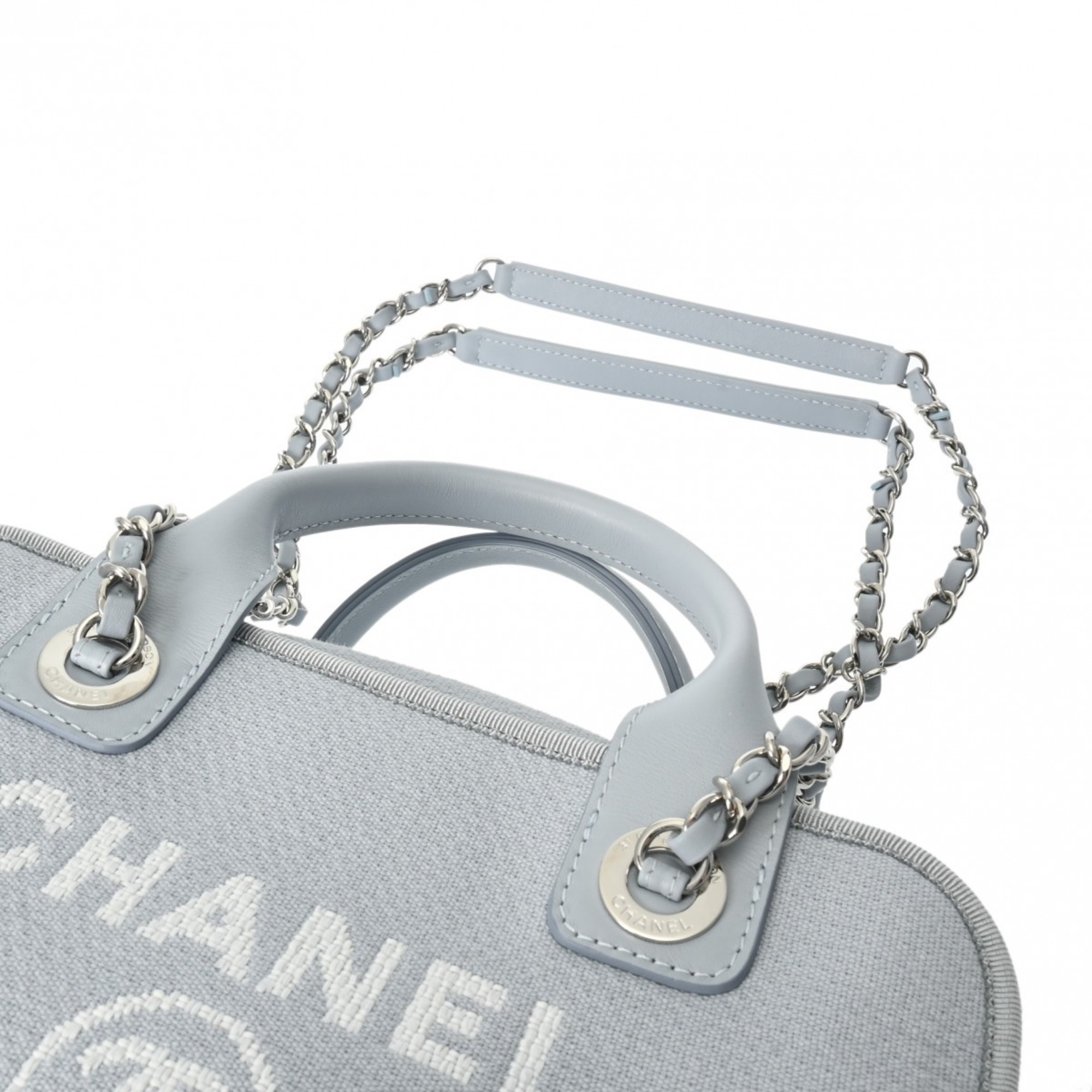 CHANEL Deauville Bowling Bag Blue A92749 Women's Canvas Handbag