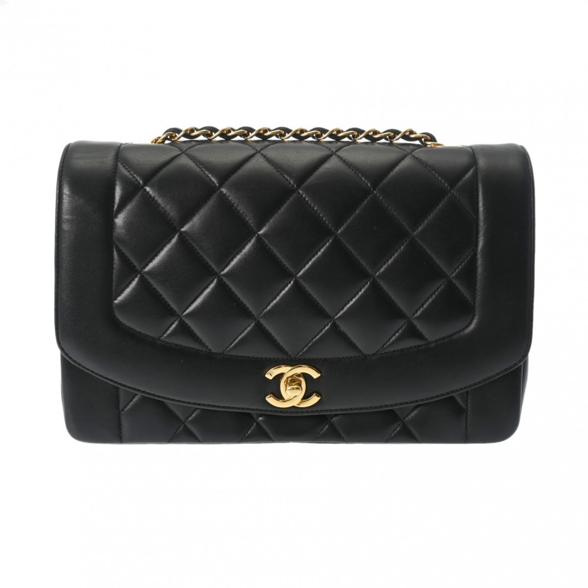 CHANEL Chanel Matelasse Diana 25cm Chain Shoulder Black Women's Lambskin Bag