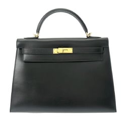 HERMES Kelly 32 Outer Stitching Black F Stamp (around 2002) Women's Box Calf Handbag