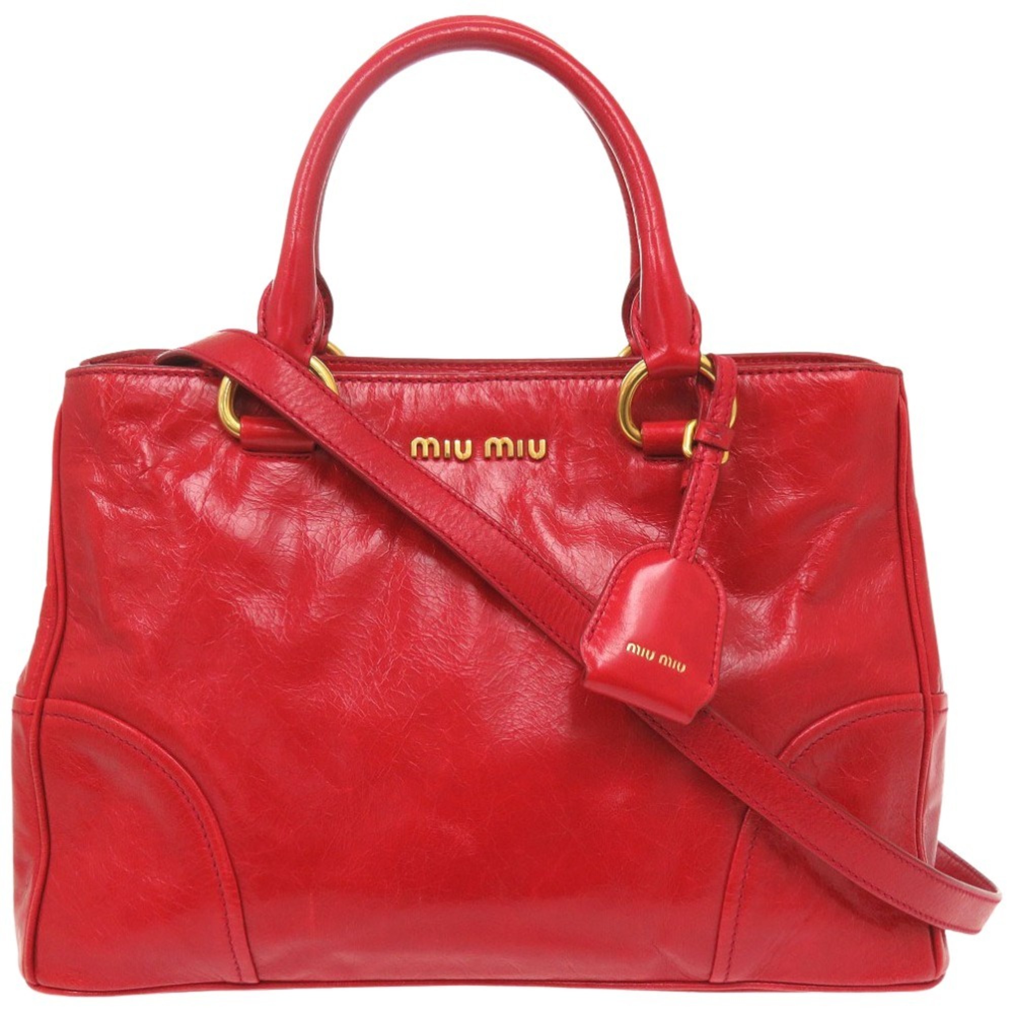 Miu Miu Miu Vitello Shine Handbag Shoulder Bag RN1091 Leather Red 0936MIUMIU