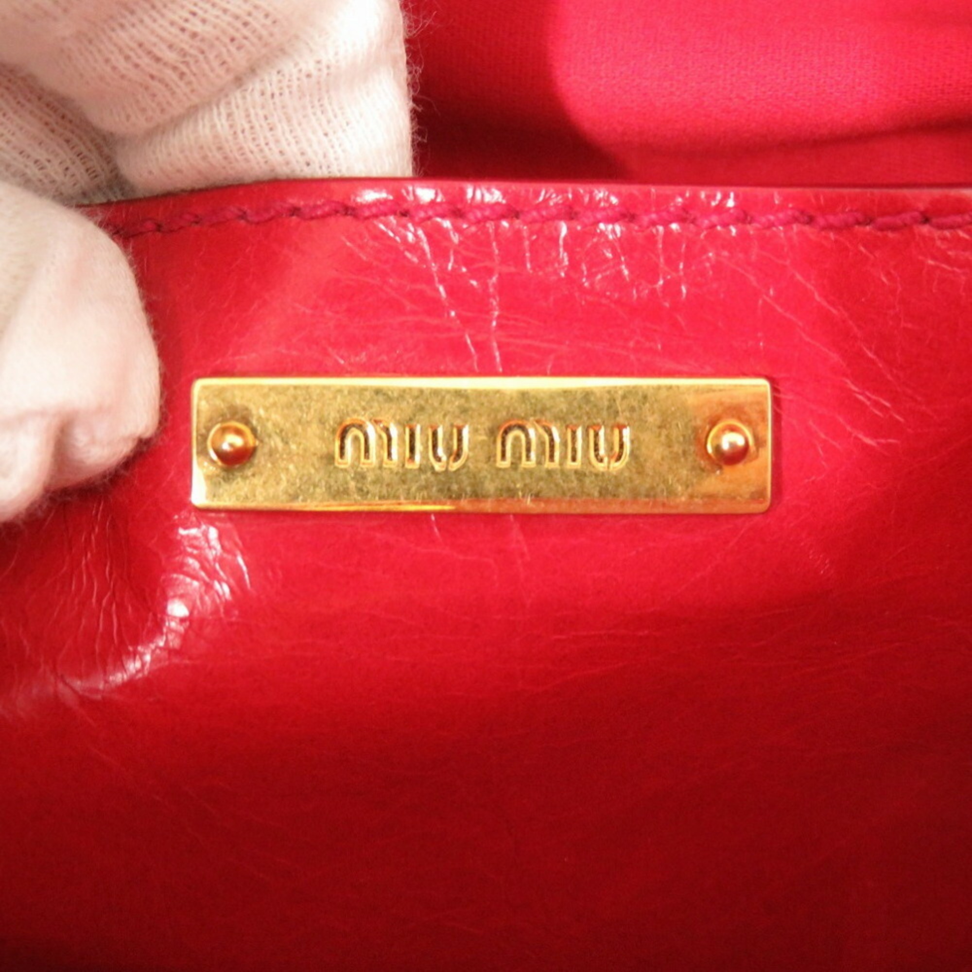 Miu Miu Miu Vitello Shine Handbag Shoulder Bag RN1091 Leather Red 0936MIUMIU