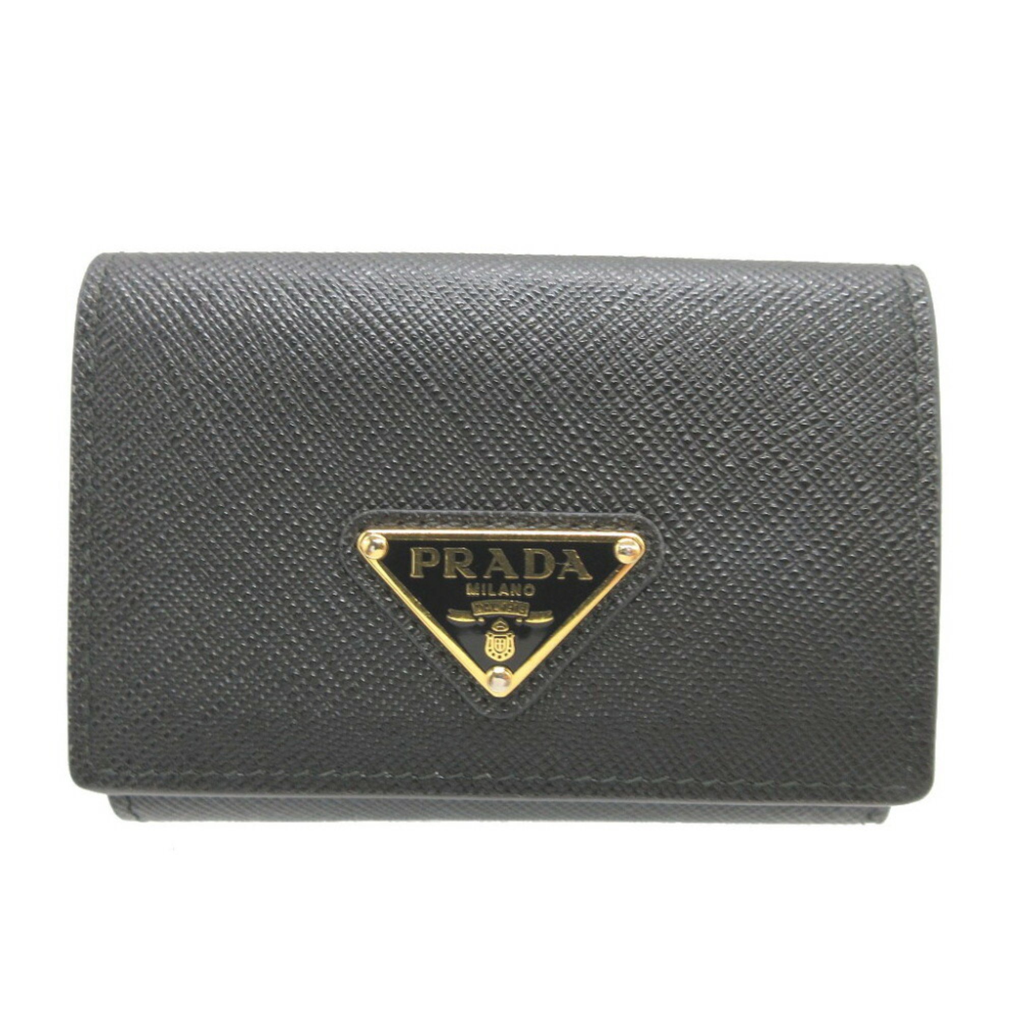 Prada 1MH042 Compact Wallet Saffiano Leather Black Tri-fold 2299PRADA