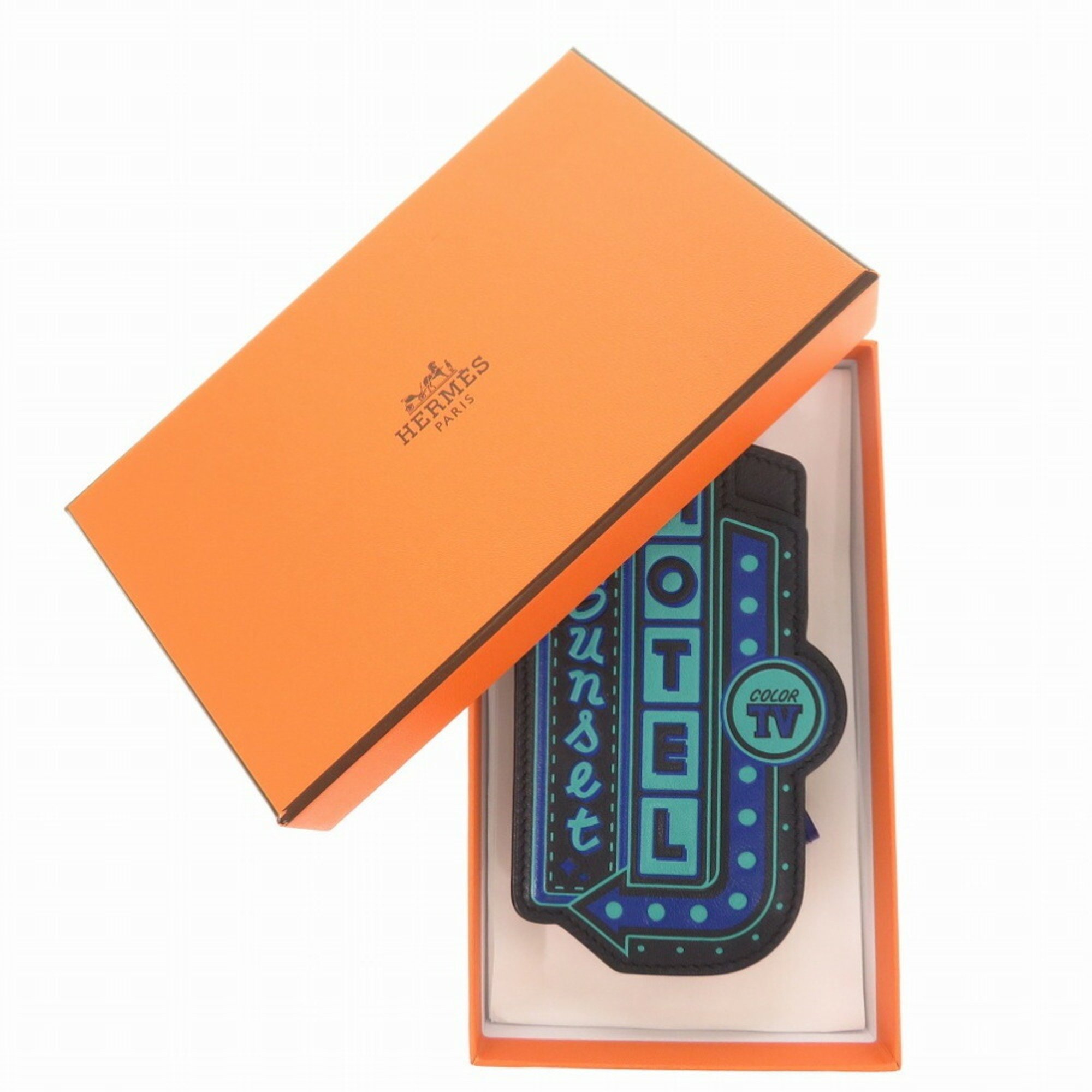 Hermes MOTEL sunset leather black/blue C stamp (2018) name tag 0673HERMES