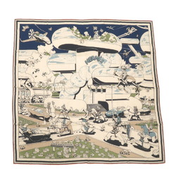 Hermes Carre Gean 140 LOCOMOTION Marine Natural Khaki Beige Scarf 1106HERMES