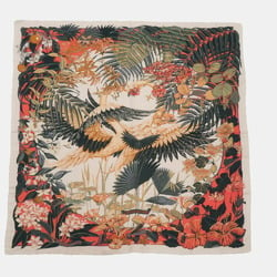 Hermes Carre 140 Flamingo Party Cashmere Silk Beige Multicolor Scarf 0214HERMES