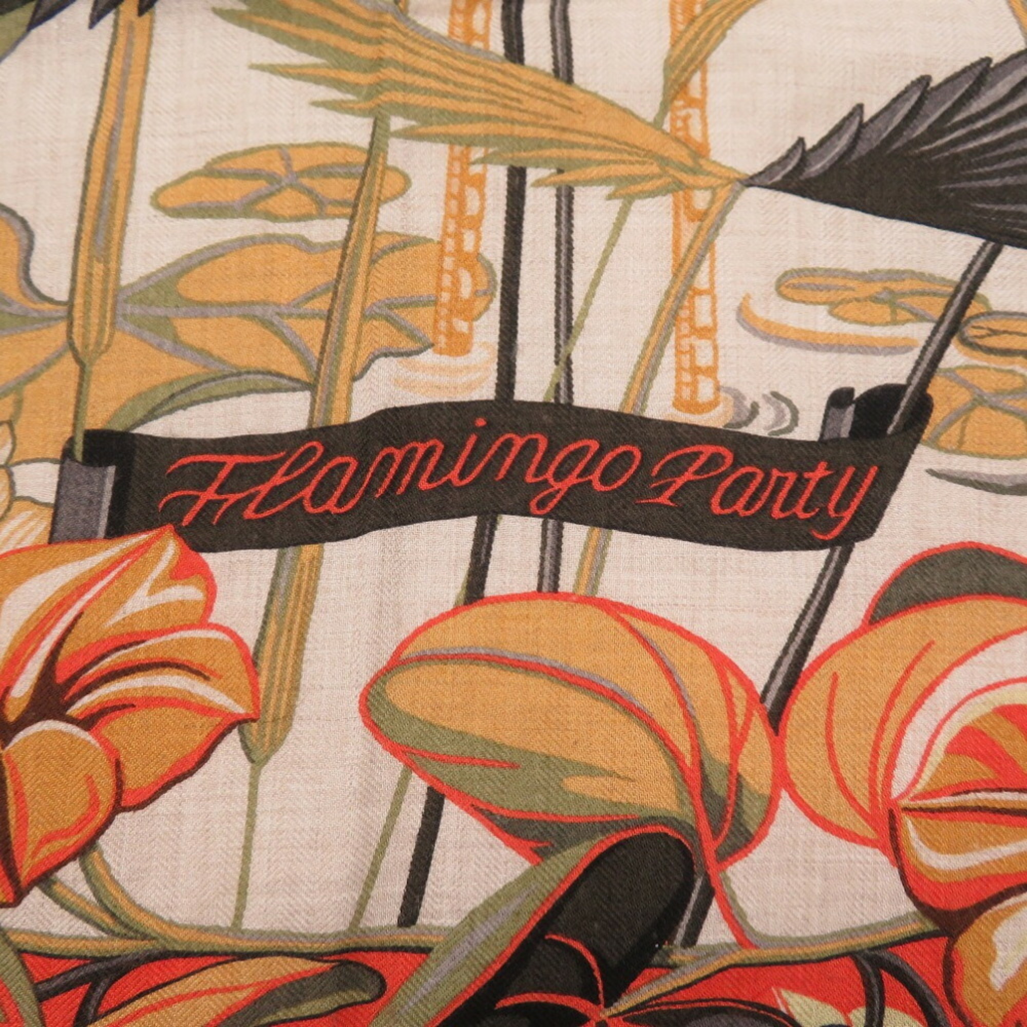 Hermes Carre 140 Flamingo Party Cashmere Silk Beige Multicolor Scarf 0214HERMES