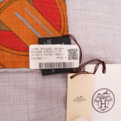 Hermes Carre 90 ENCADRE EPERON D'OR Cashmere Silk GRIS TABAC VERMILLON Grey Scarf 0034HERMES