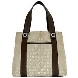 Bvlgari Tote Bag ec-21030 Beige Brown Mania Canvas Leather BVLGARI Embroidery Women's