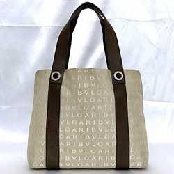 Bvlgari Tote Bag ec-21030 Beige Brown Mania Canvas Leather BVLGARI Embroidery Women's