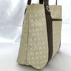 Bvlgari Tote Bag ec-21030 Beige Brown Mania Canvas Leather BVLGARI Embroidery Women's