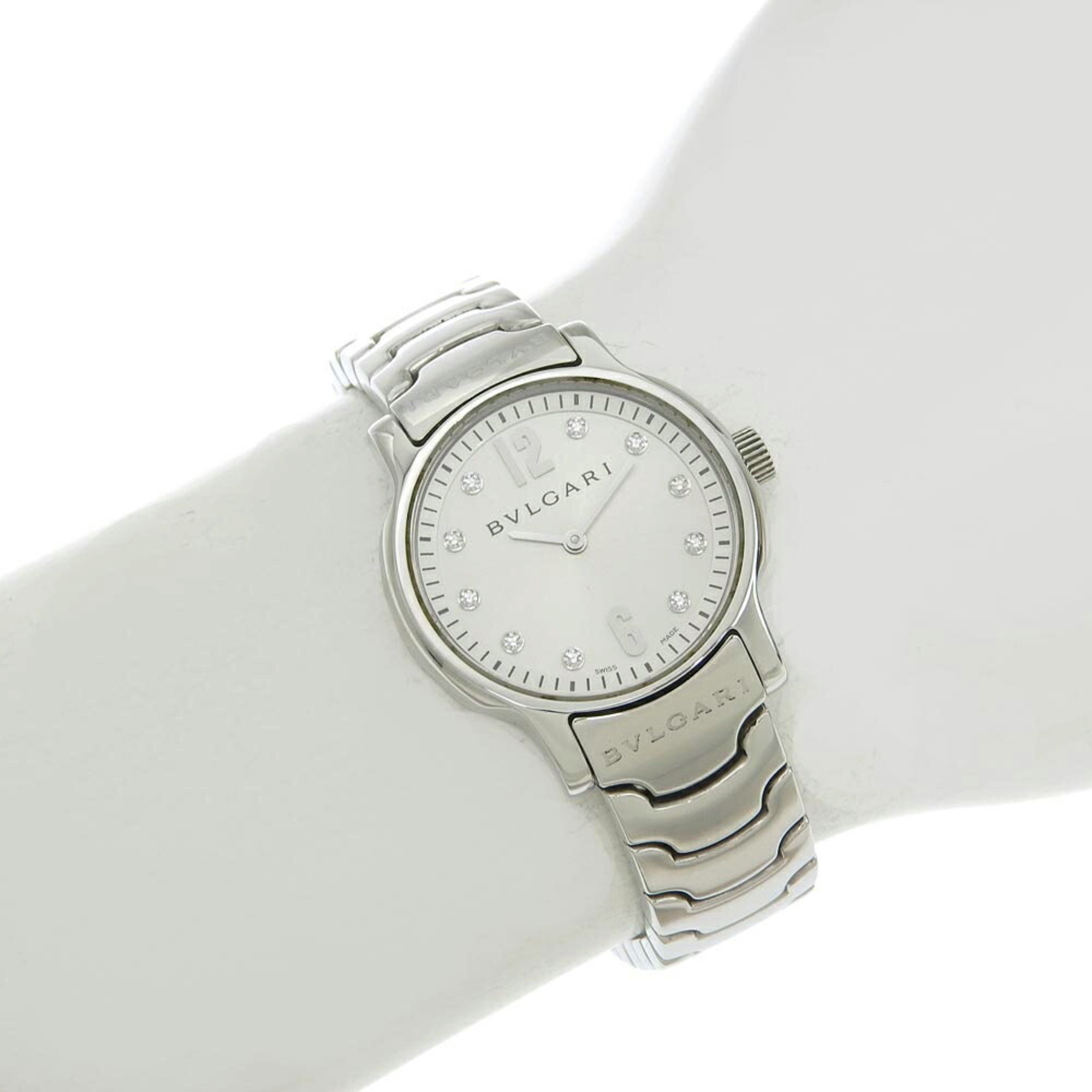 BVLGARI Solotempo ST29S Silver Dial 10P Diamond SS Quartz Ladies 29mm Watch