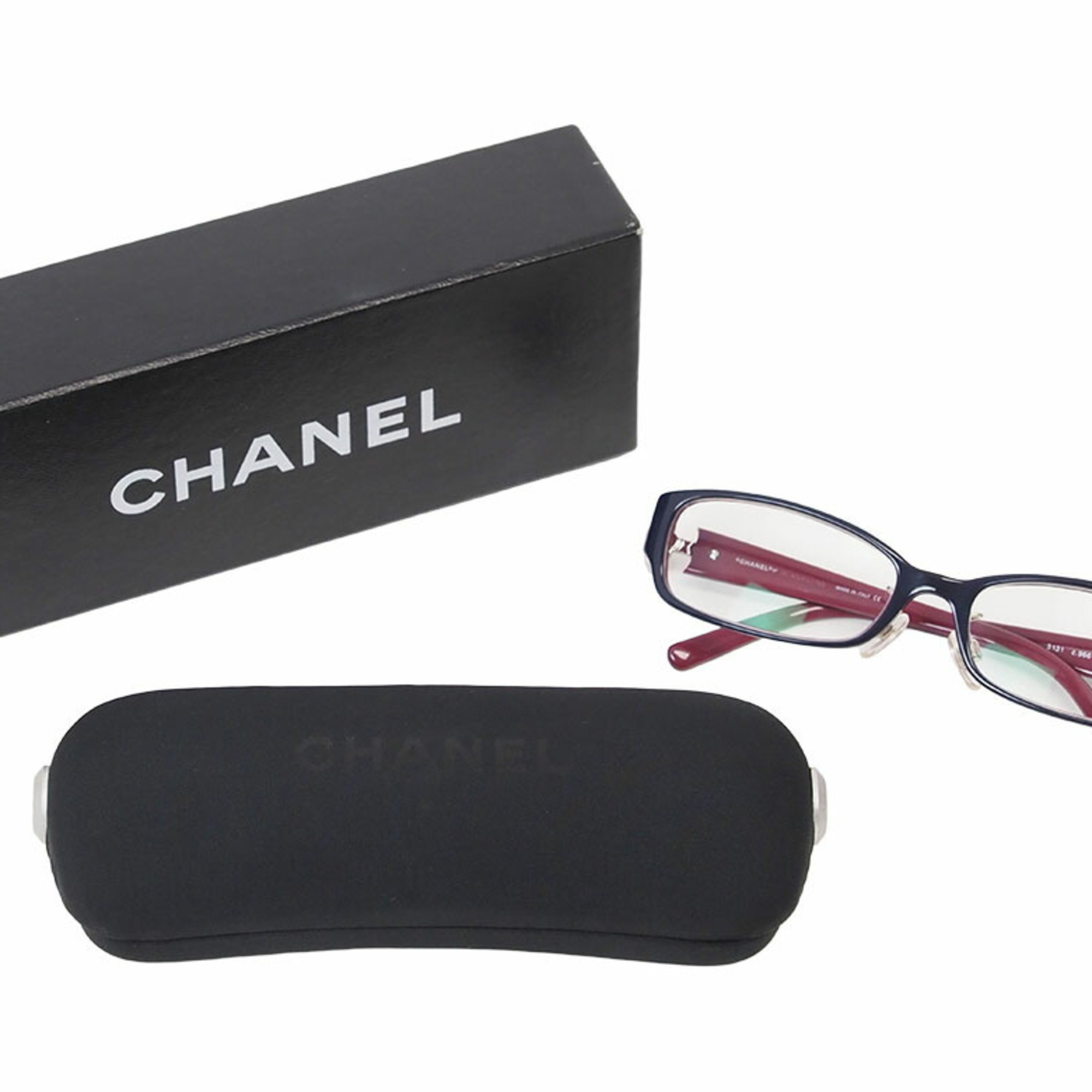 Chanel Camellia Eyeglasses Frame Navy | Pink 3131 Women's Plastic Square Thin CHANEL