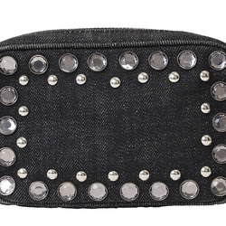 Prada Denim Studded Shoulder Bag Black 1N1674 Women's Bags Pochettes Pouches PRADA