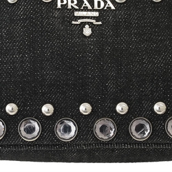 Prada Denim Studded Shoulder Bag Black 1N1674 Women's Bags Pochettes Pouches PRADA