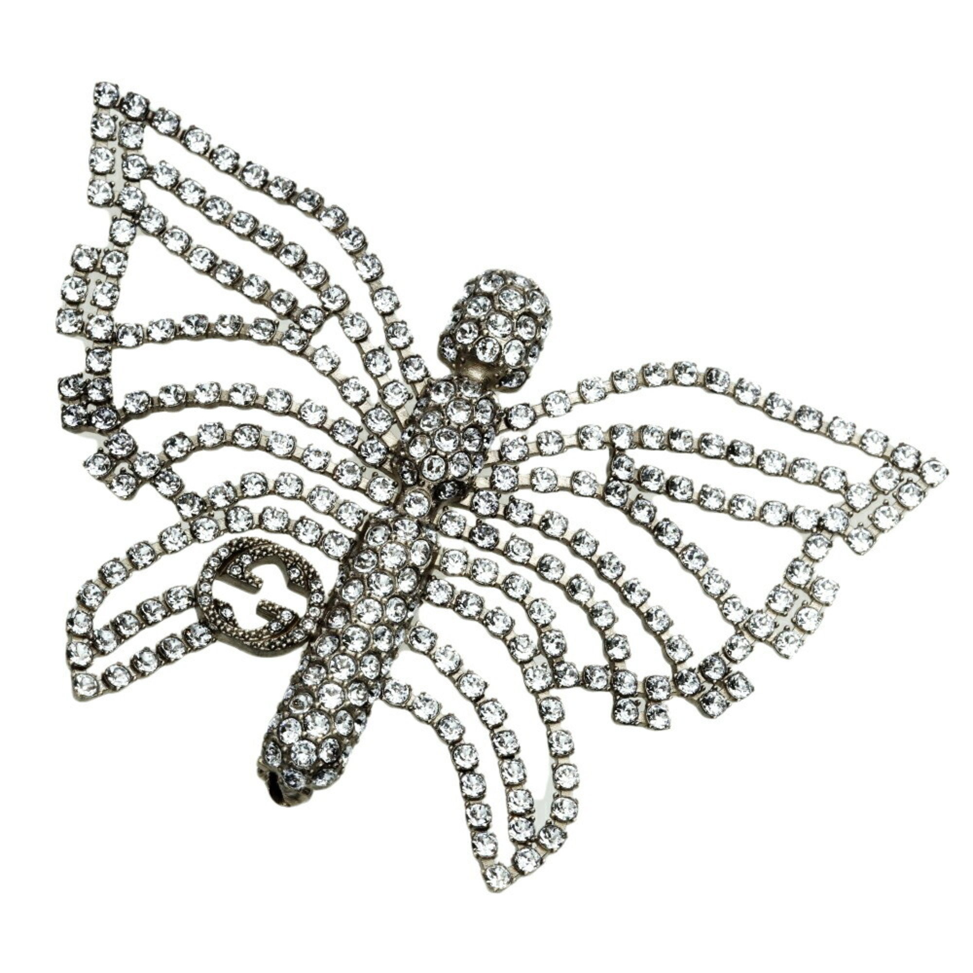 Gucci Interlocking G Butterfly Rhinestone Brooch