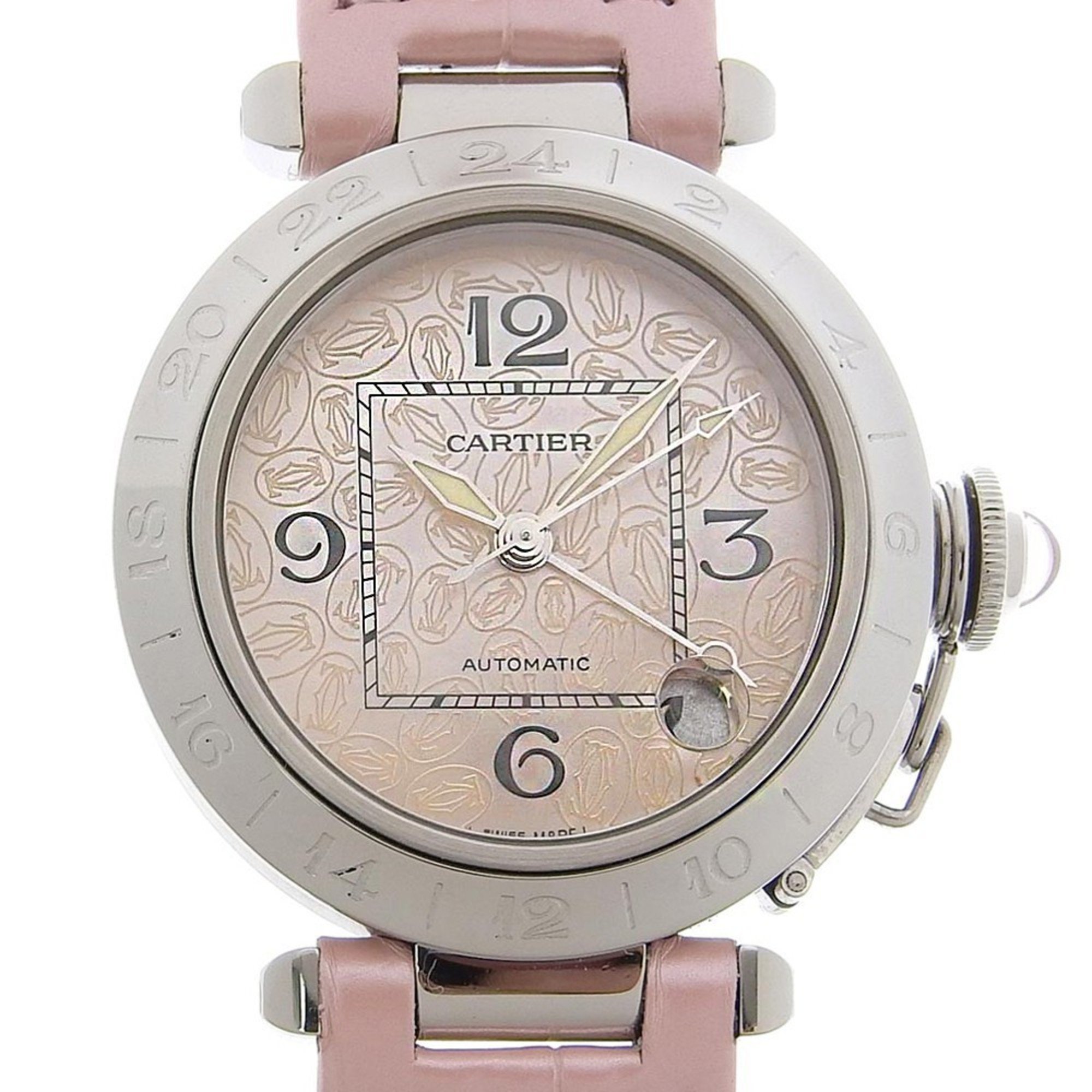 Cartier Pasha C Meridian GMT W3107099 Limited Edition Pink Dial SS Leather Automatic 35mm eLADY Globazone