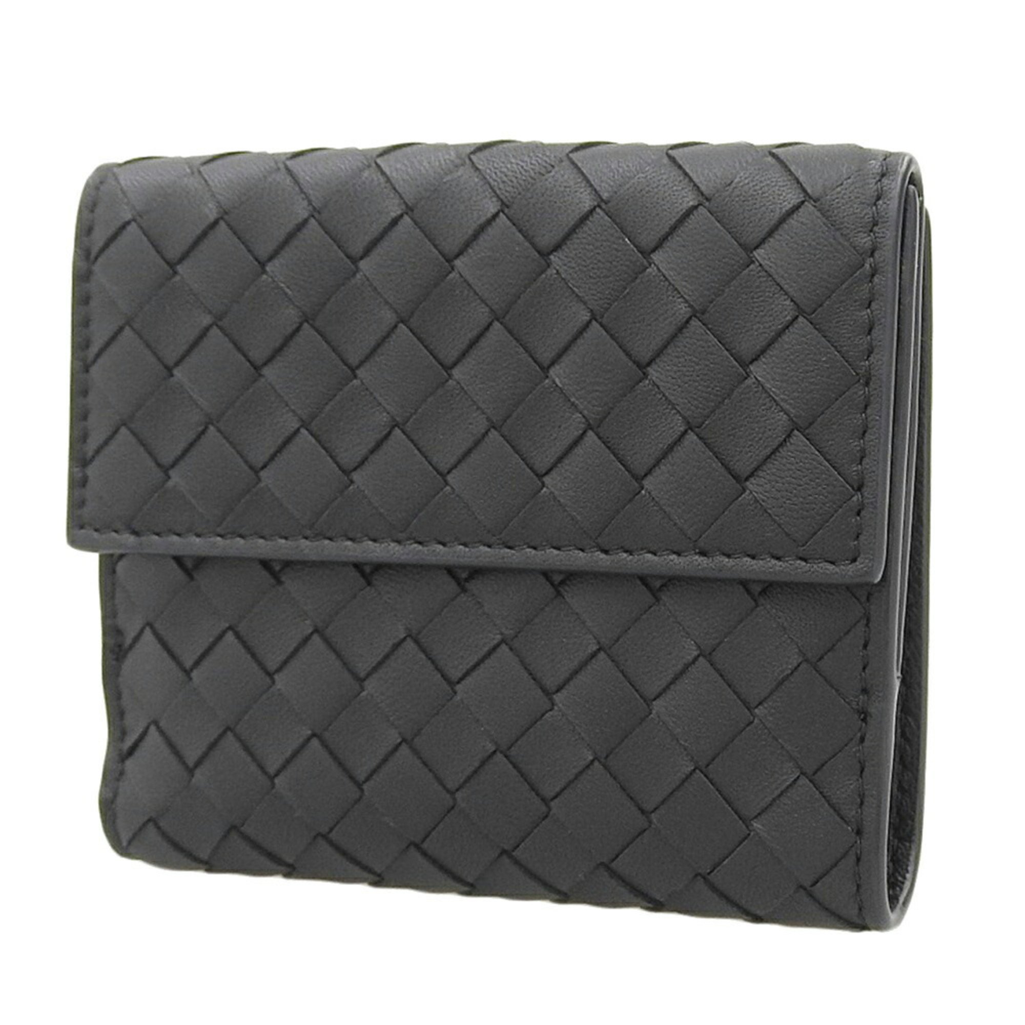 BOTTEGA VENETA Intrecciato Compact Wallet Double Fold Black