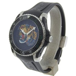 Gucci Dive 136 3 Black Dial Stainless Steel Rubber Quartz Battery Men's 40mm Wristwatch Tiger Animal