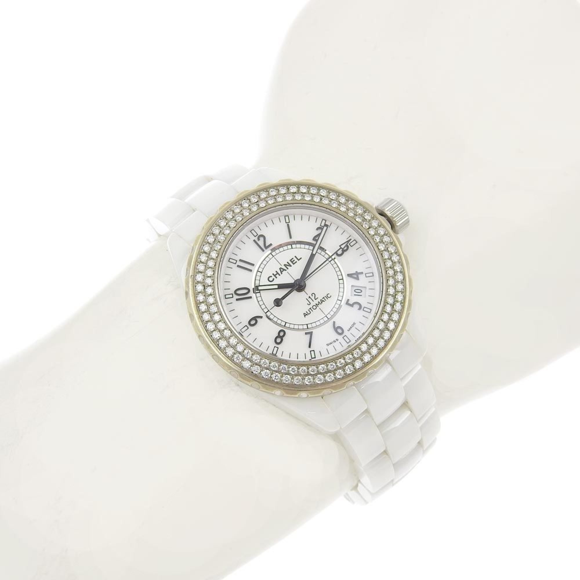 Chanel CHANEL J12 Date H0970 White Dial Bezel Diamond Ceramic Automatic 38mm Men's Watch