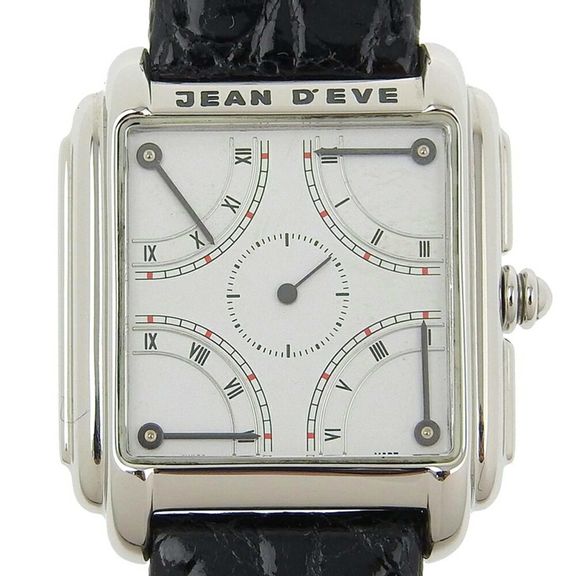 Jean Eve Quarta 09 24 65A White Dial SS Leather Quartz 30mm Ladies Watch