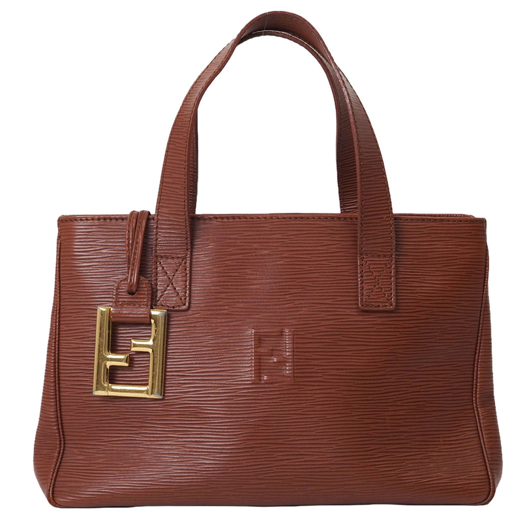 FENDI Hand Bag Brown Women's Leather FF Old Epi