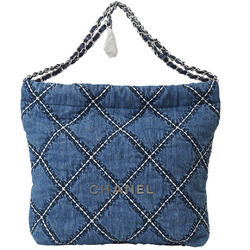 Chanel CHANEL22 Small Handbag Blue AS3260 Women's Cotton Denim Chain CHANEL