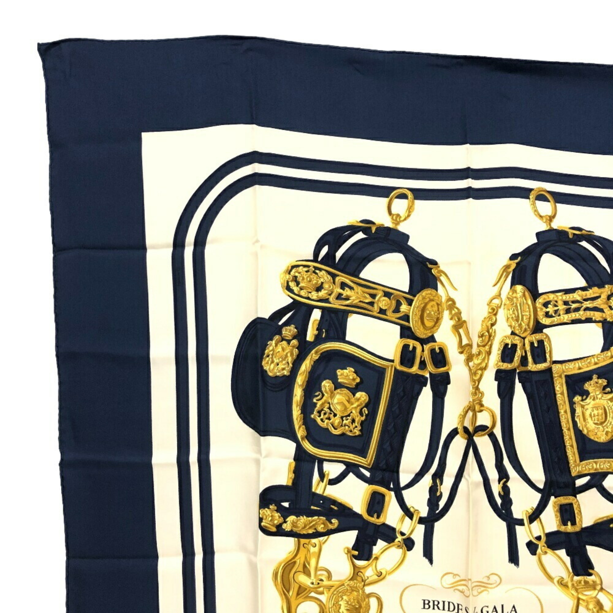 HERMES Hermes Carre 90 BRIDES de GALA Ceremonial Bridle Scarf Muffler Navy Unisex