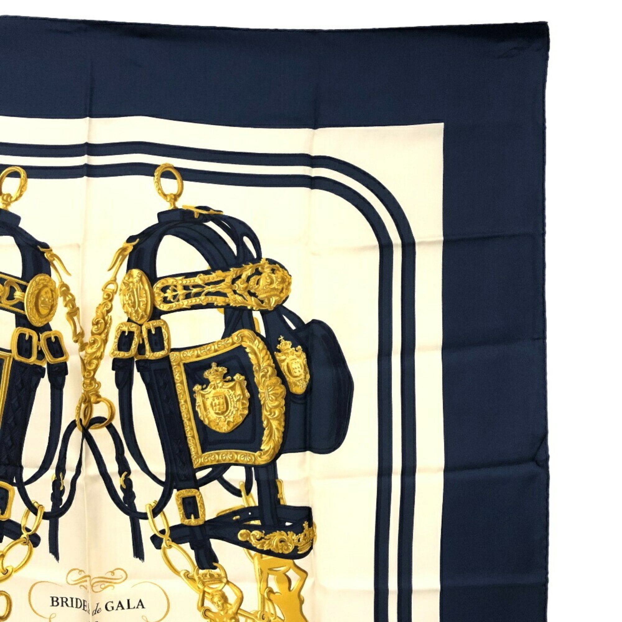 HERMES Hermes Carre 90 BRIDES de GALA Ceremonial Bridle Scarf Muffler Navy Unisex