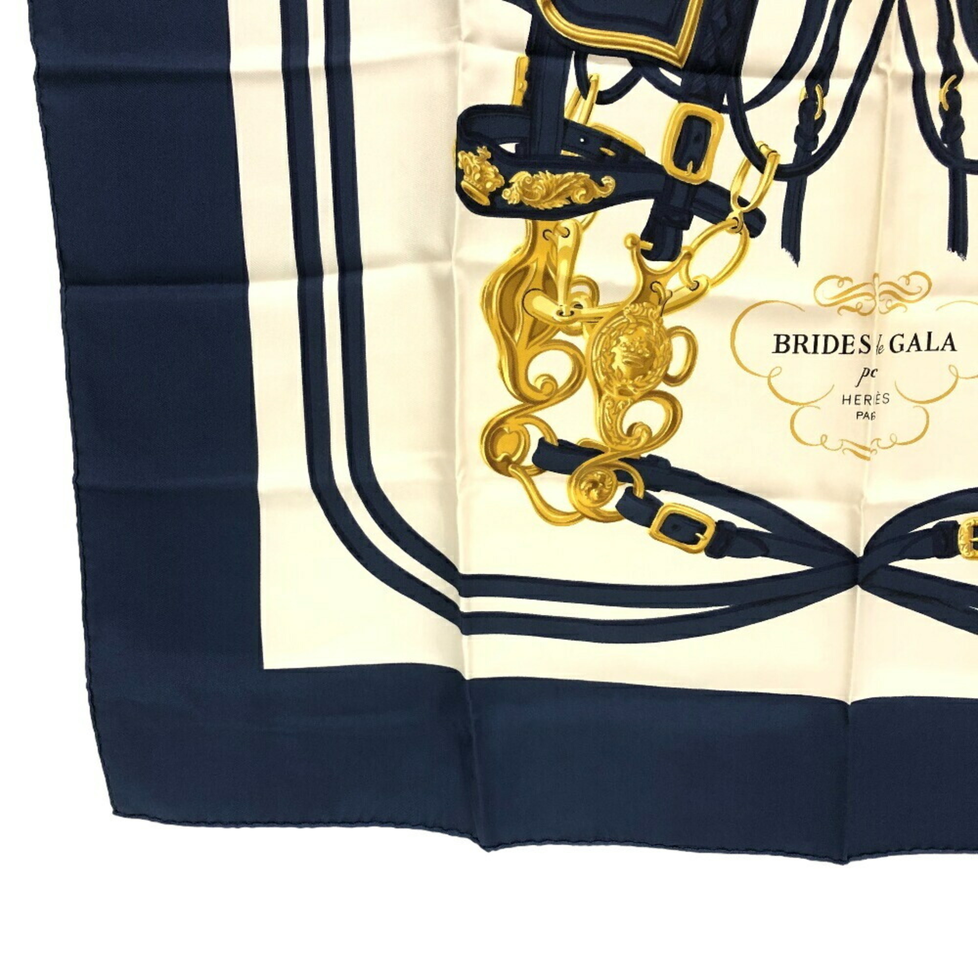 HERMES Hermes Carre 90 BRIDES de GALA Ceremonial Bridle Scarf Muffler Navy Unisex