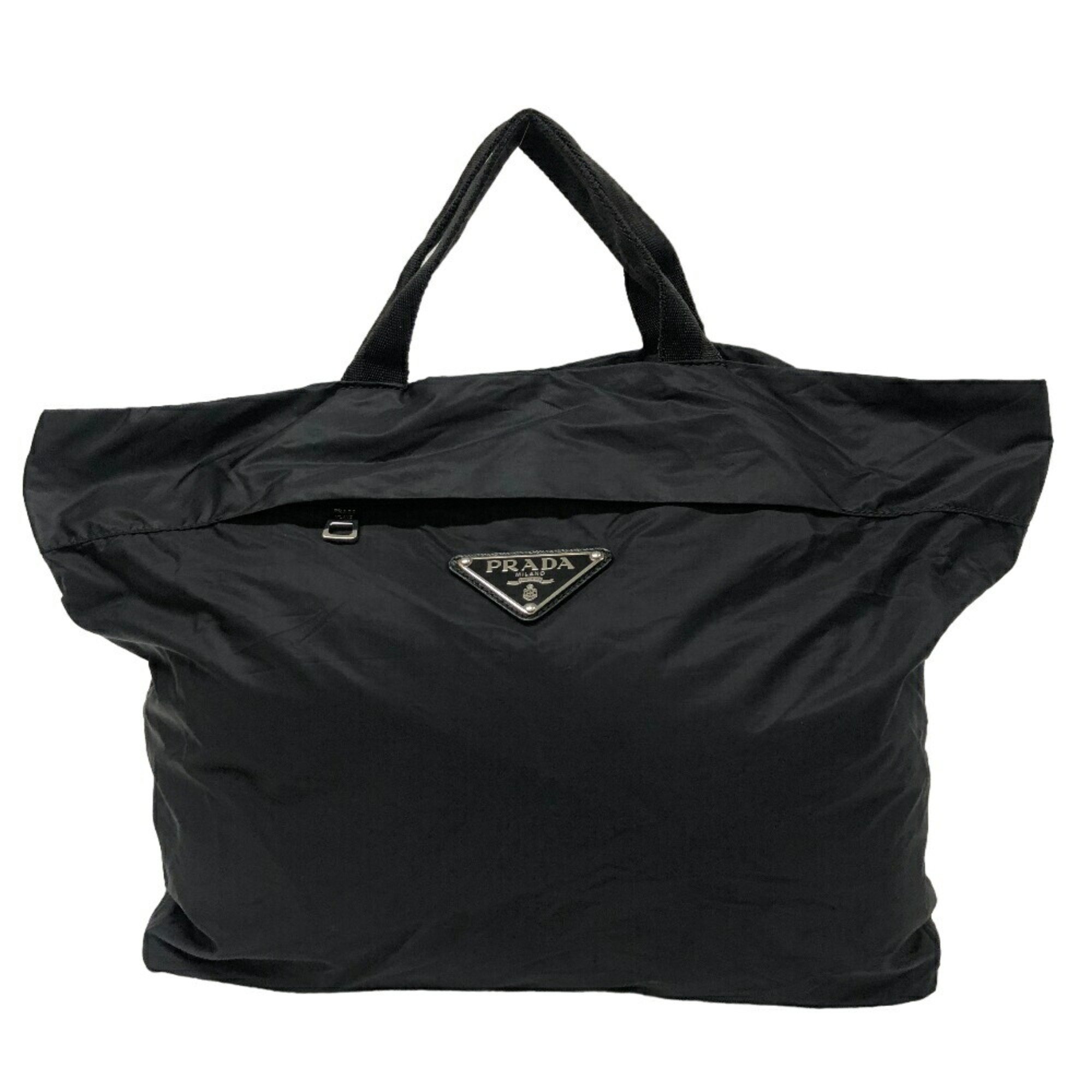 PRADA Prada Triangle Plate Tote Bag Black Unisex