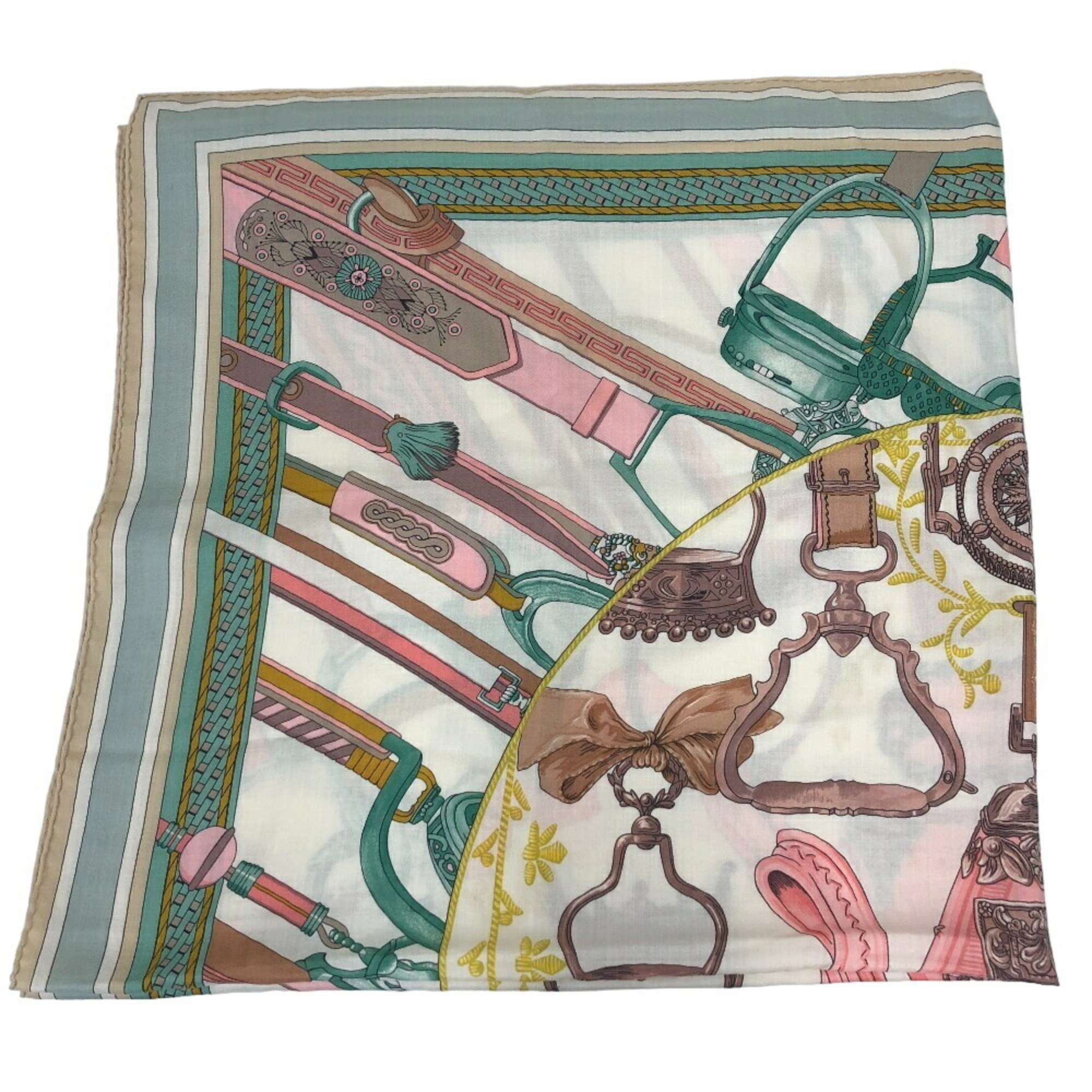 HERMES Hermes Carre Gean Duo d'Etriers Stirrup Scarf Muffler Beige Women's