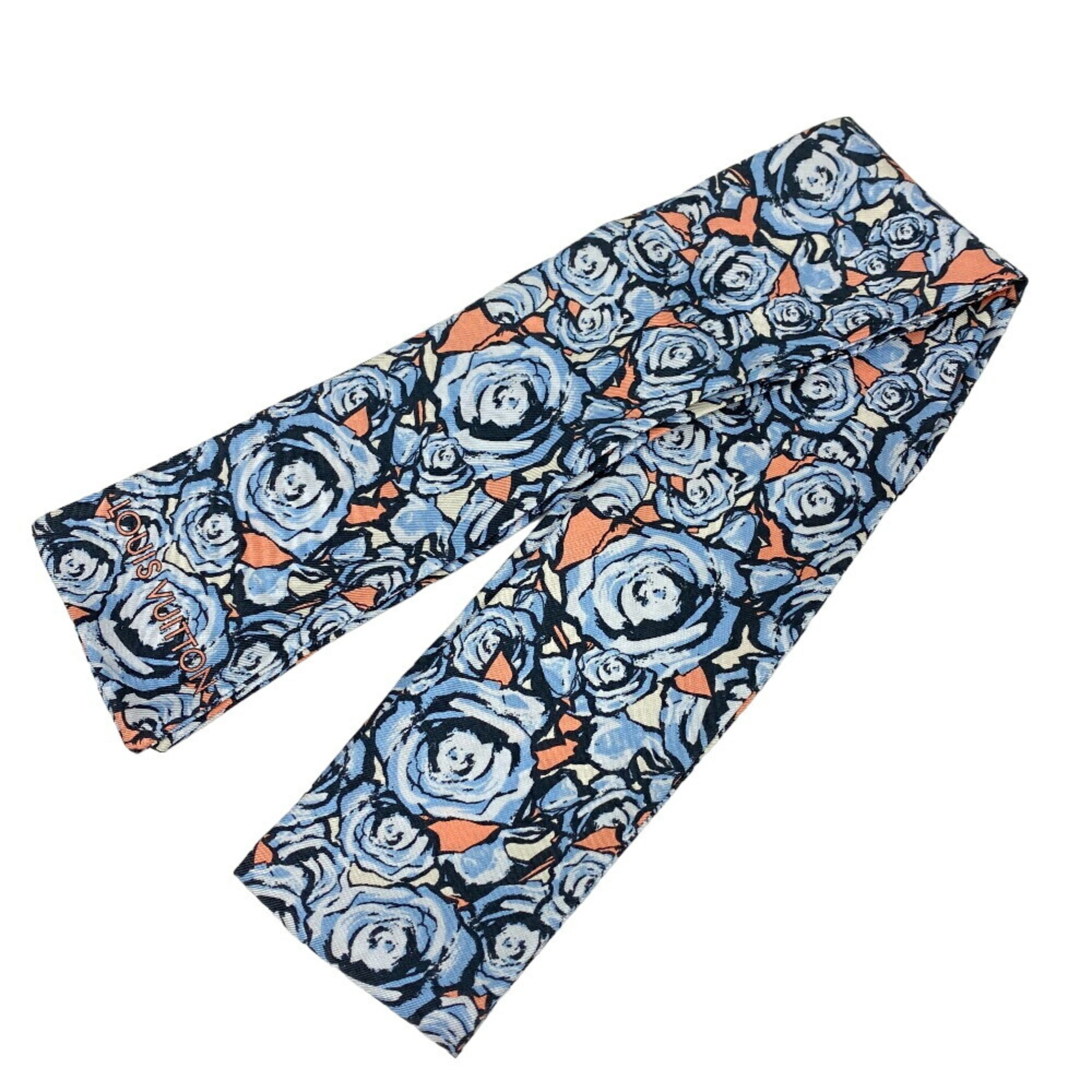 LOUIS VUITTON M75849 Bandeau Rock 'n' Roses Twilly Scarf Muffler Blue Women's