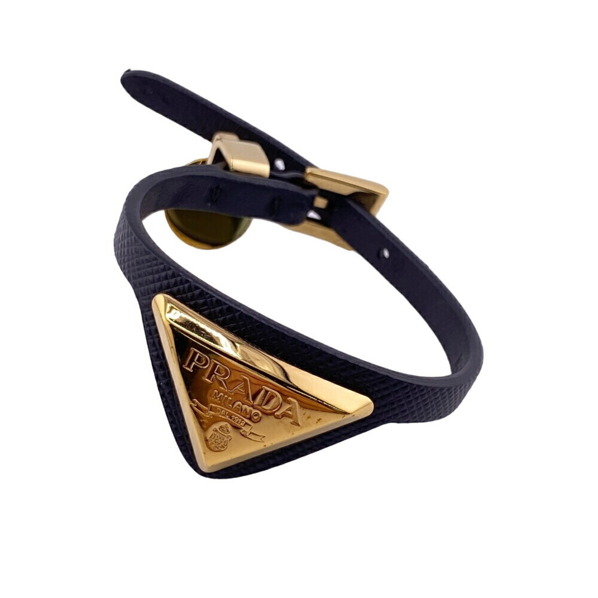 PRADA Prada Triangle Plate Saffiano Bracelet Black Women's