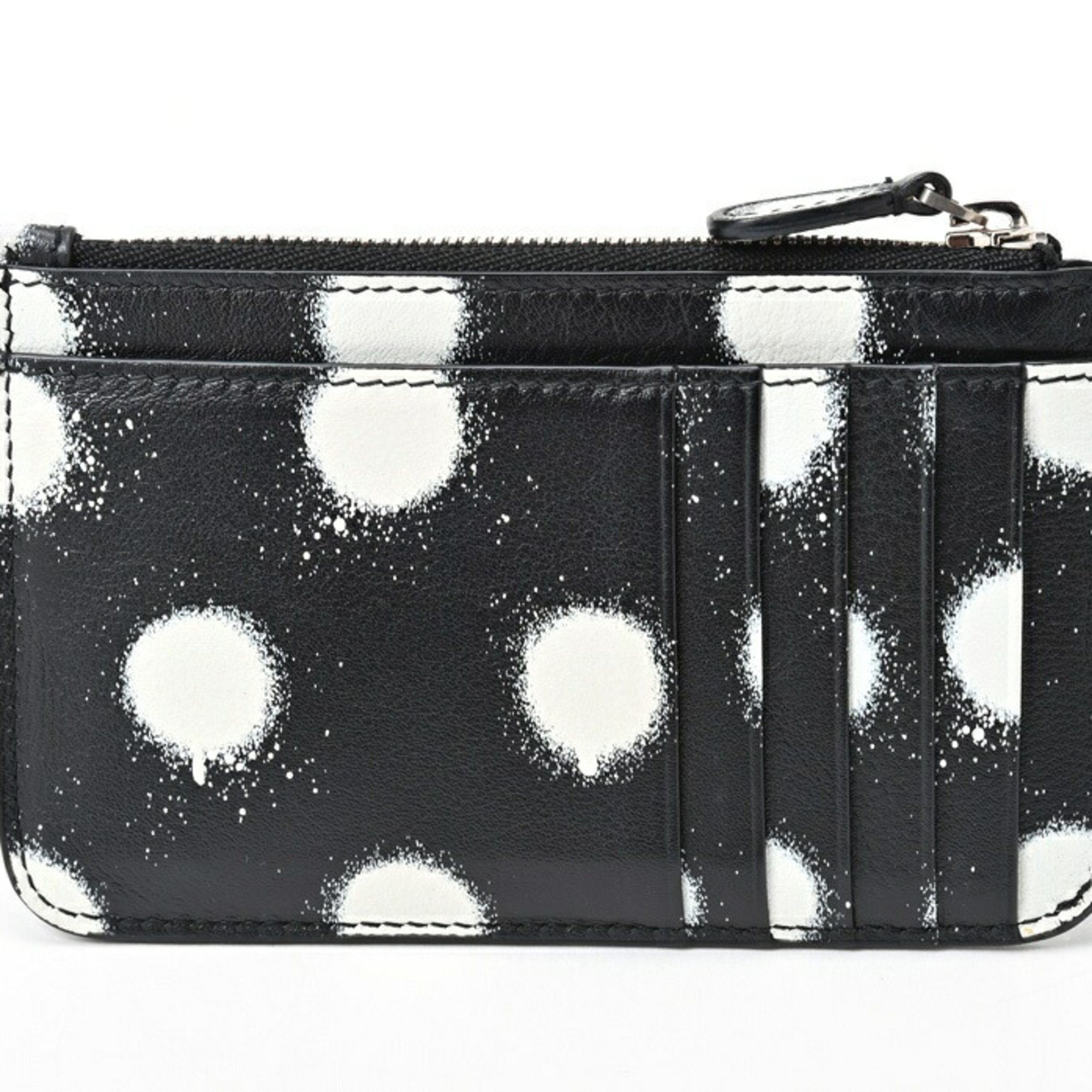 BALENCIAGA Coin Card Holder Case 637130 Leather Black/Polka Dot Pattern S-156304