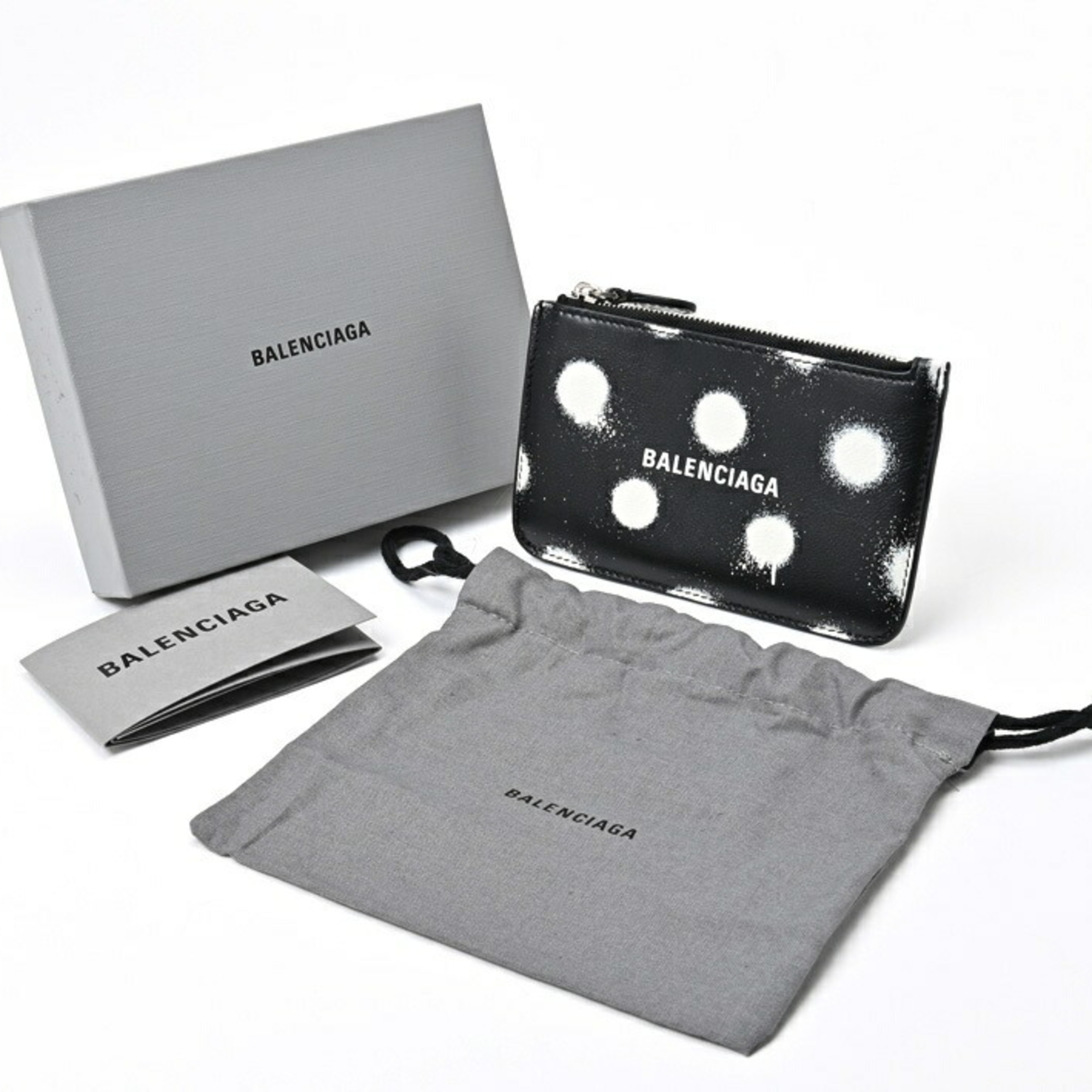 BALENCIAGA Coin Card Holder Case 637130 Leather Black/Polka Dot Pattern S-156304