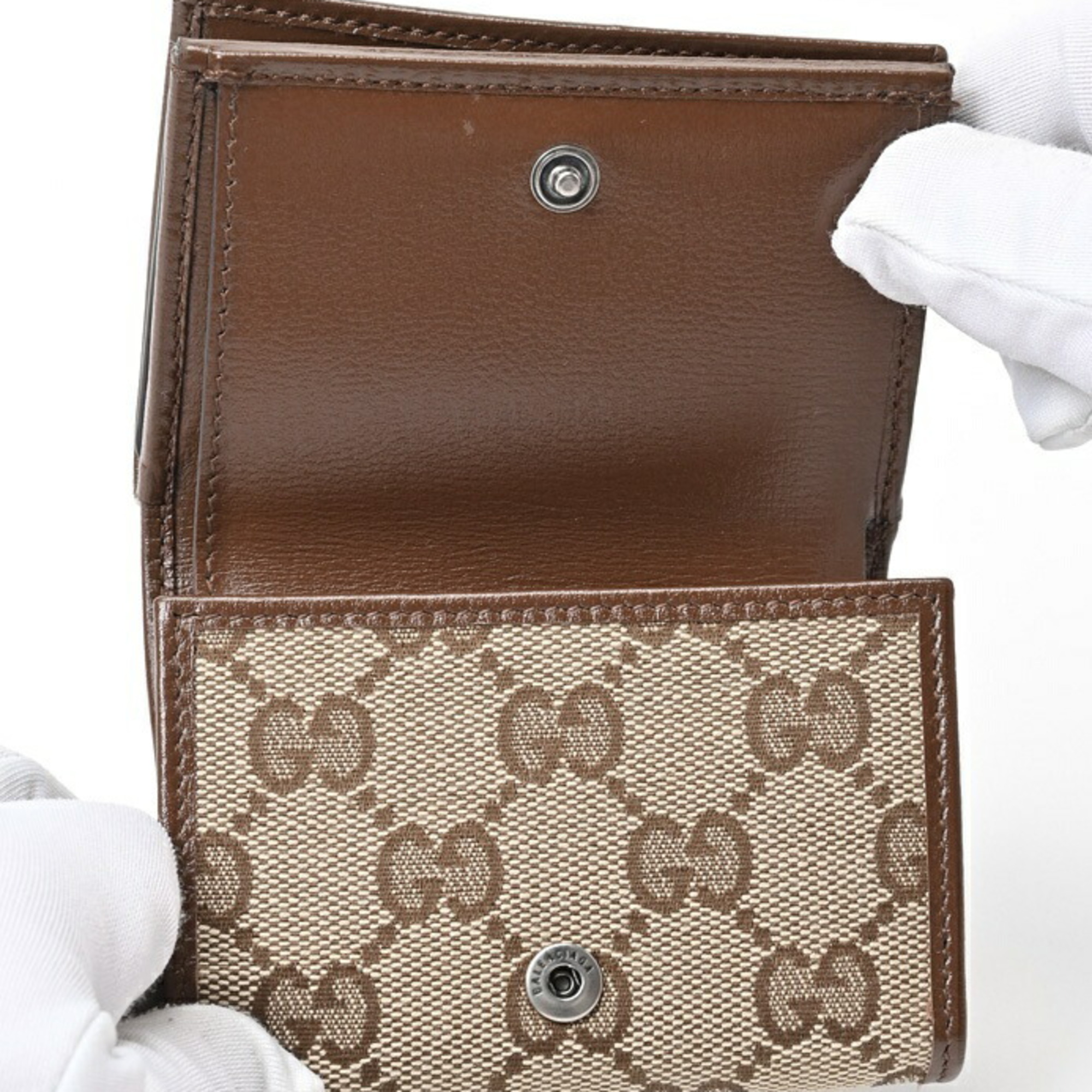 Gucci Balenciaga Collaboration Hacker Project Tri-fold Compact Wallet 681708 GG Canvas/Leather Brown E-156335