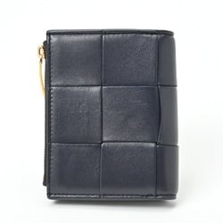 BOTTEGA VENETA Small Cassette Bi-fold Wallet 651381 Intrecciato Leather Navy S-156303