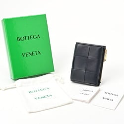 BOTTEGA VENETA Small Cassette Bi-fold Wallet 651381 Intrecciato Leather Navy S-156303