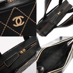 CHANEL Wild Stitch Boston Form Black A18121 Women's Leather Handbag