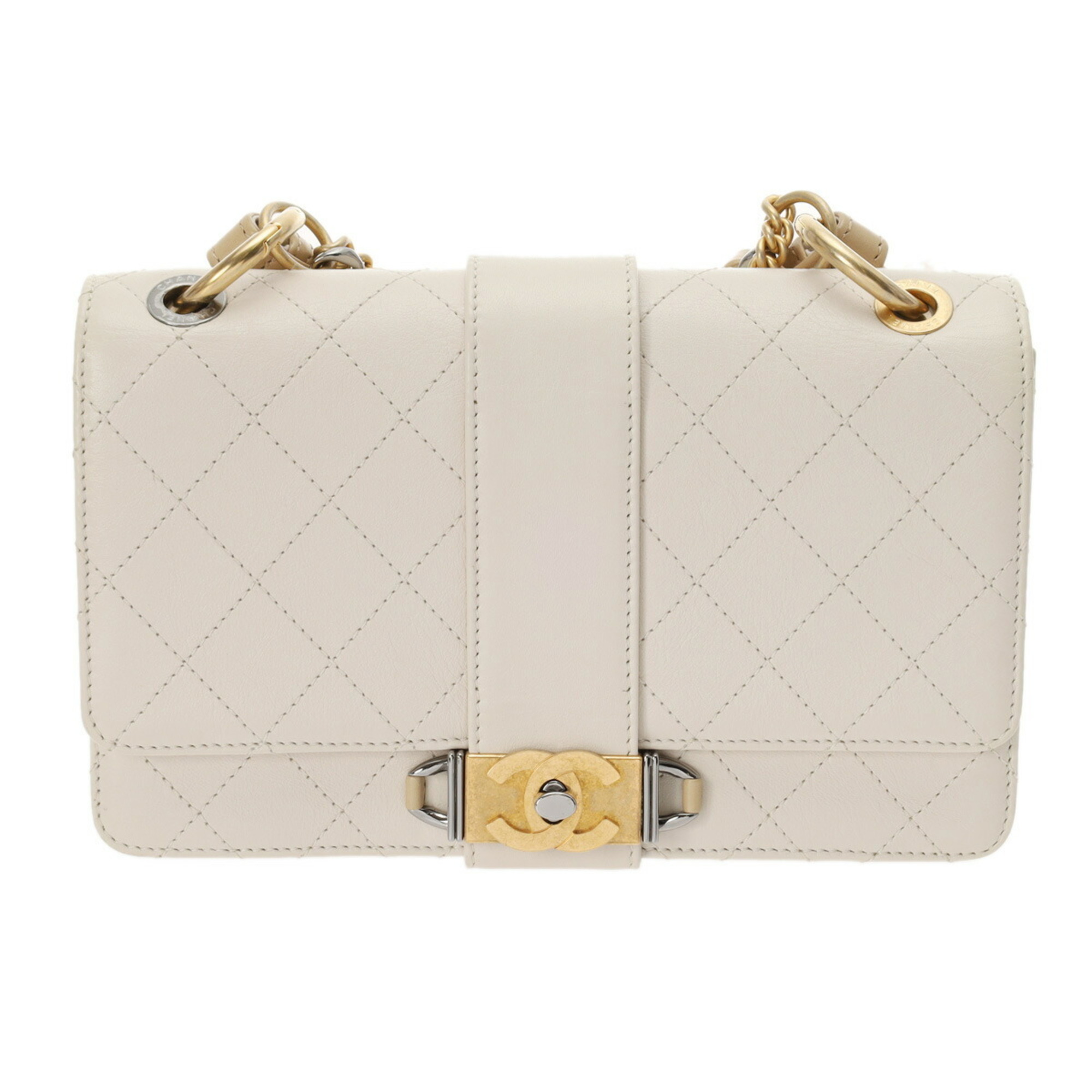 CHANEL Chanel Matelasse White Women's Calf Shoulder Bag