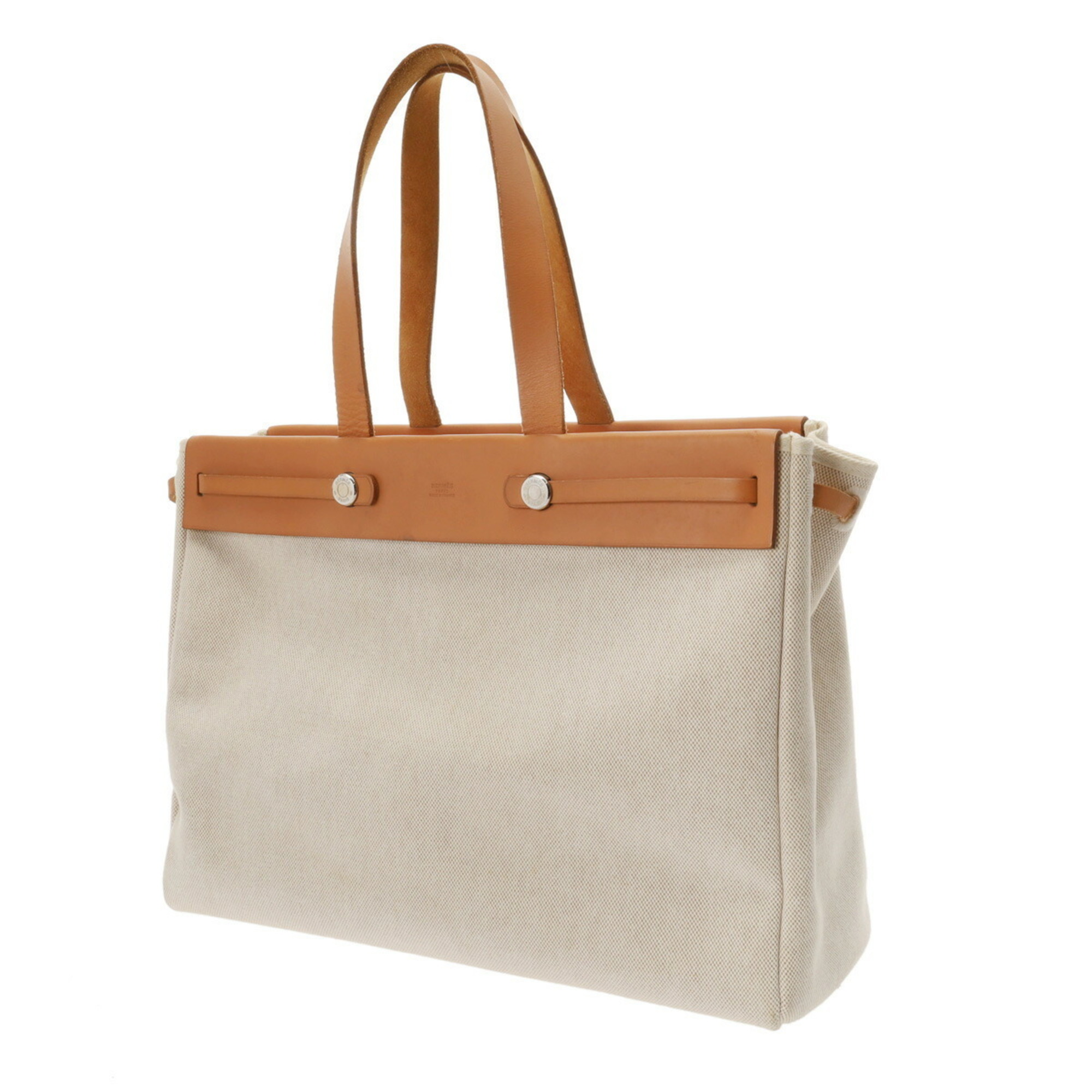 HERMES Hermes Airbag Cabas GM Beige Brown □F stamp (around 2002) Unisex Canvas Leather Tote Bag