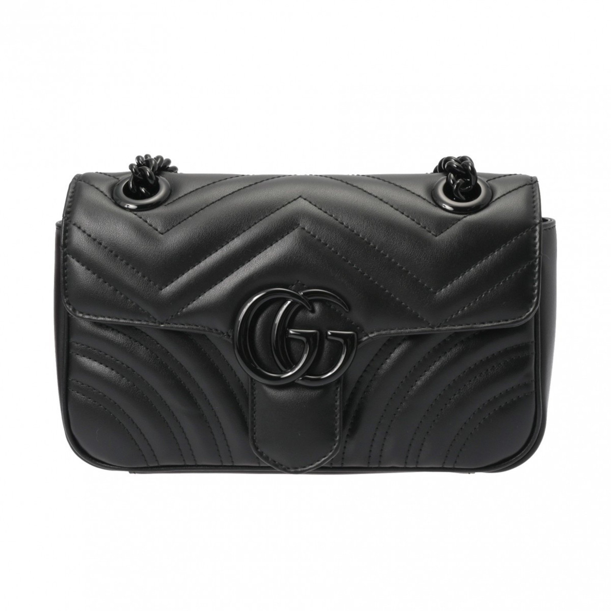 GUCCI GG Marmont Quilted Black 446744 Women's Leather Shoulder Bag