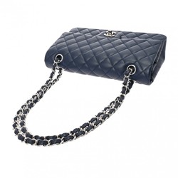 CHANEL Chanel Matelasse Chain Shoulder Double Flap 25cm Navy Women's Caviar Skin Bag