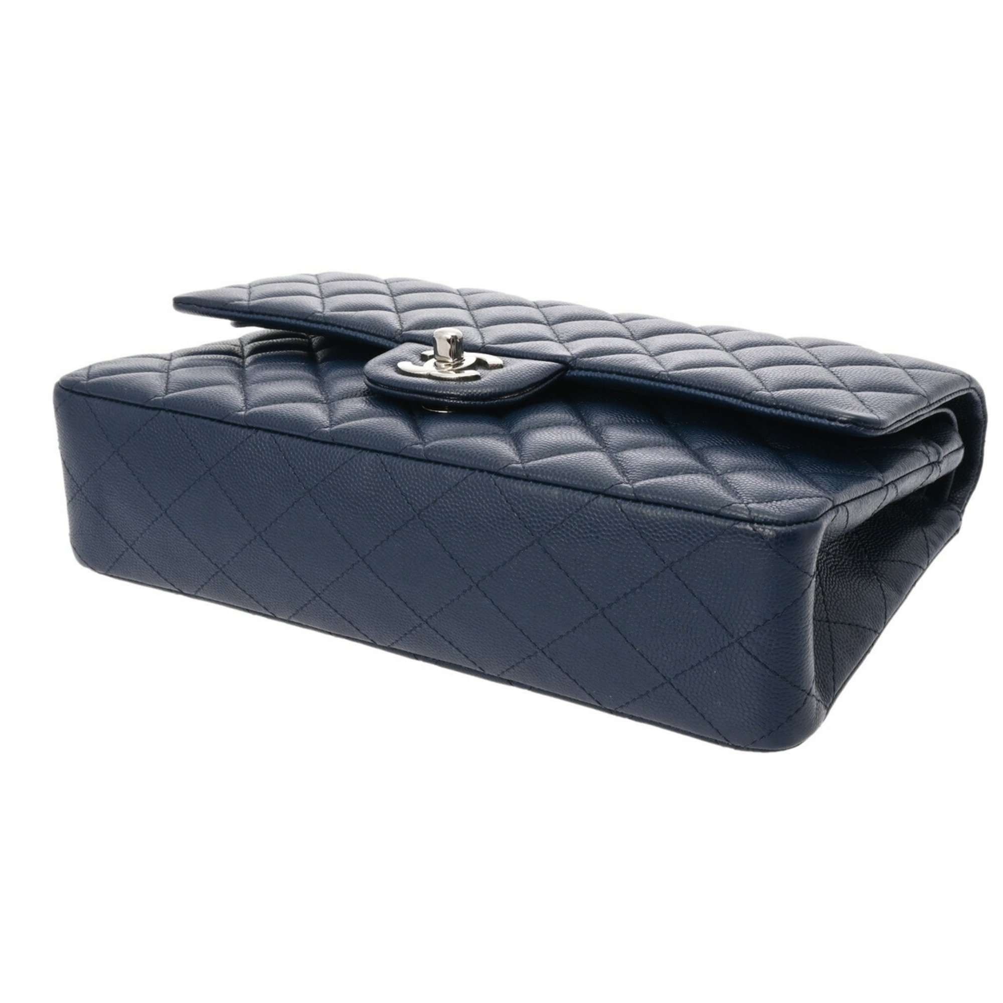 CHANEL Chanel Matelasse Chain Shoulder Double Flap 25cm Navy Women's Caviar Skin Bag