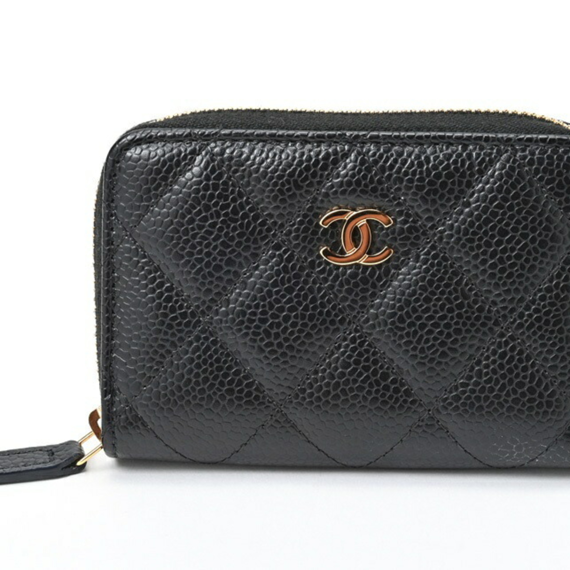 CHANEL Matelasse Classic Zip Coin Purse AP0216 Caviar Skin Black B-156337