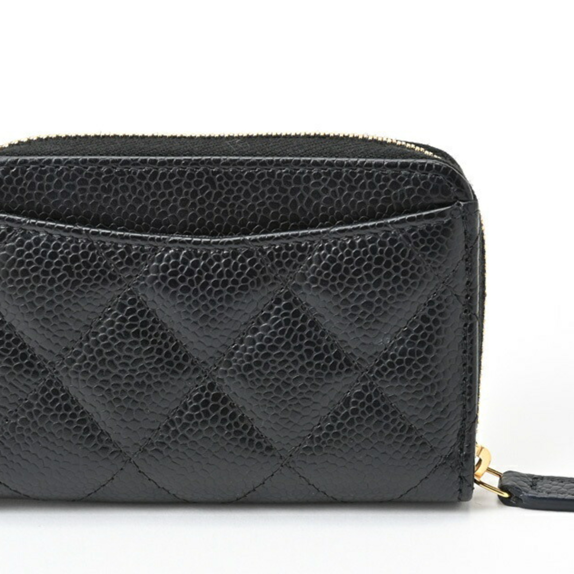 CHANEL Matelasse Classic Zip Coin Purse AP0216 Caviar Skin Black B-156337