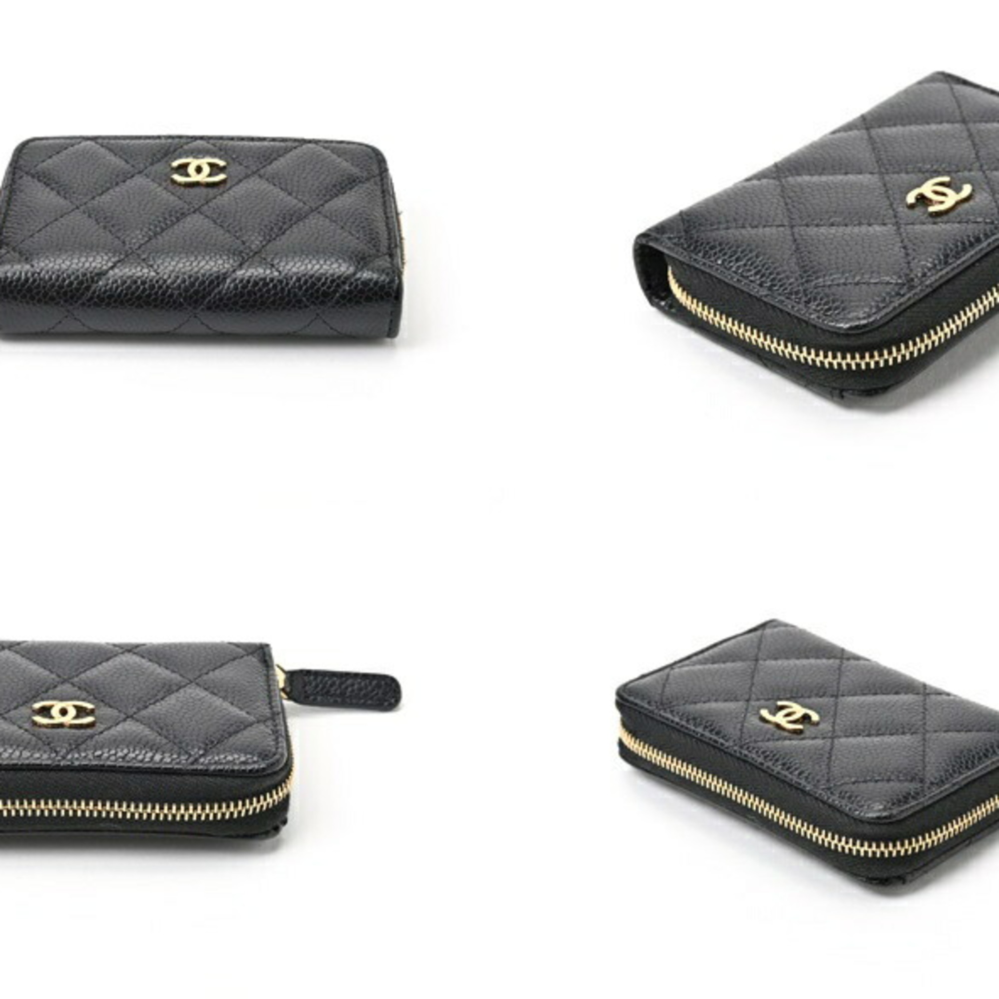 CHANEL Matelasse Classic Zip Coin Purse AP0216 Caviar Skin Black B-156337