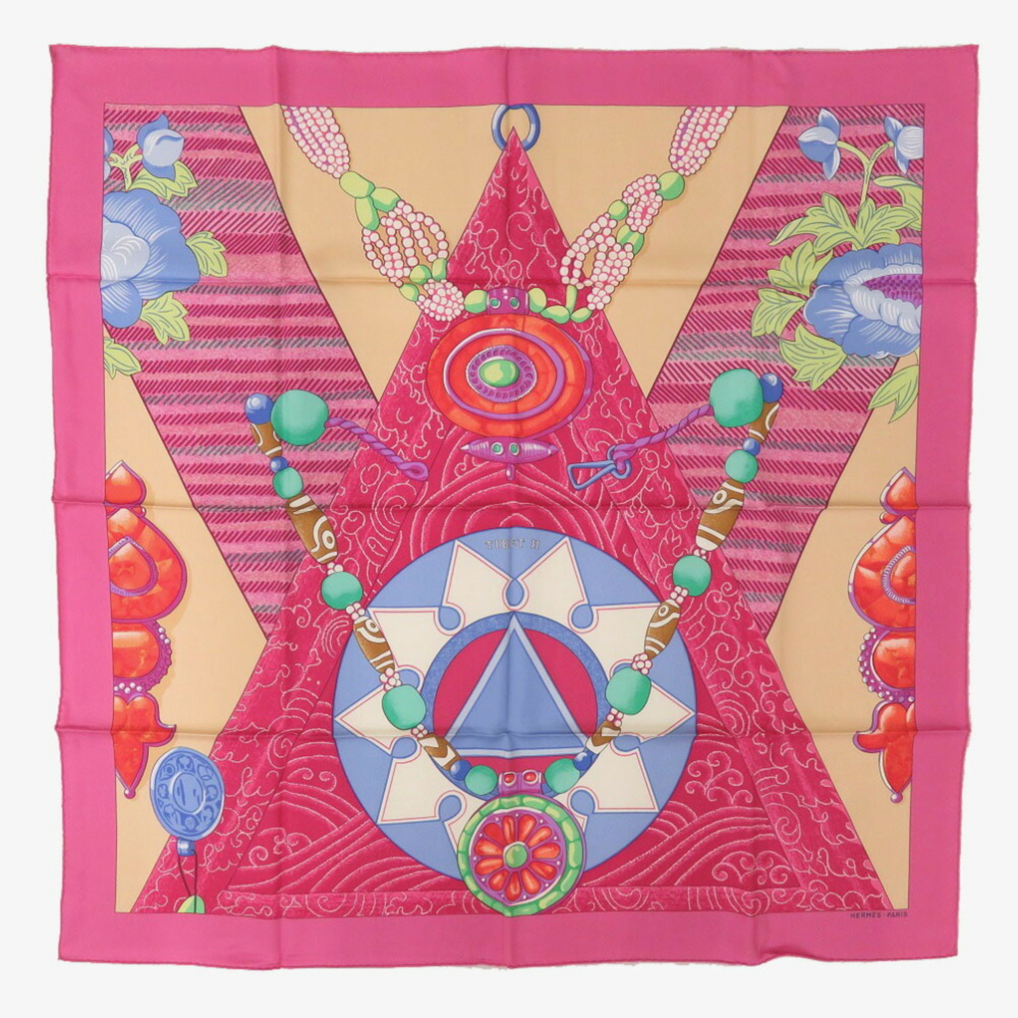 Hermes Carre 90 TIBET 2 Silk Pink Scarf 0217HERMES