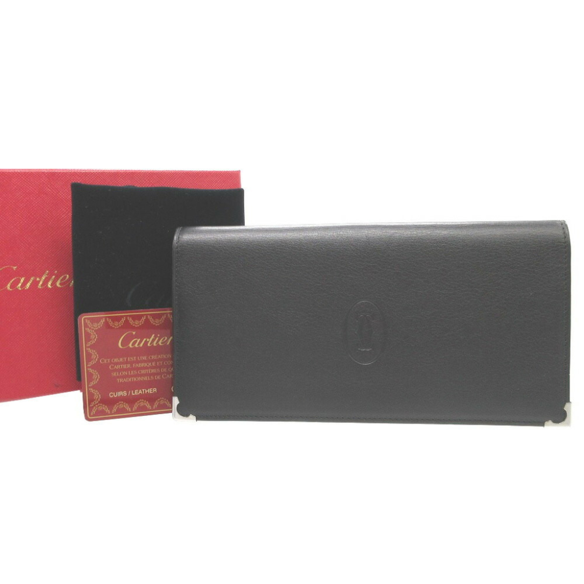 Cartier Must L3001363 Leather Black Bordeaux Purple Bi-fold Long Wallet 0528Cartier